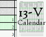13-V - 13 Vertical Months Calendar - The calendars begin in the months of May, June, July, August, and September.