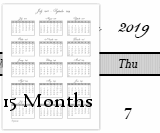 15- Months Calendar has 15 months on one page and the starting months are: January and July.