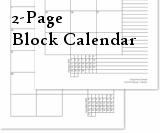 2-Page Block Calendar prints in portrait mode. The blocks for each month contain the dates and are large.