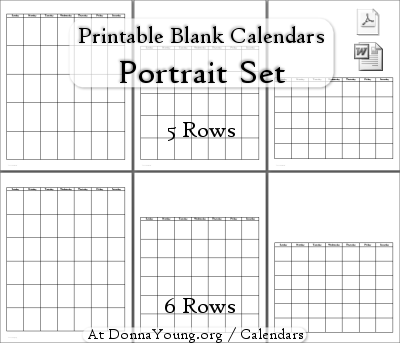 Printable Blank Calendars - Portrait Set