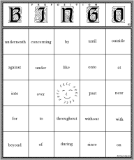 Preposition Bingo Game
