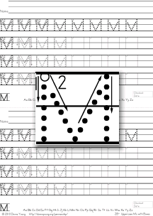 3-stroke letter m with boxes, tracing